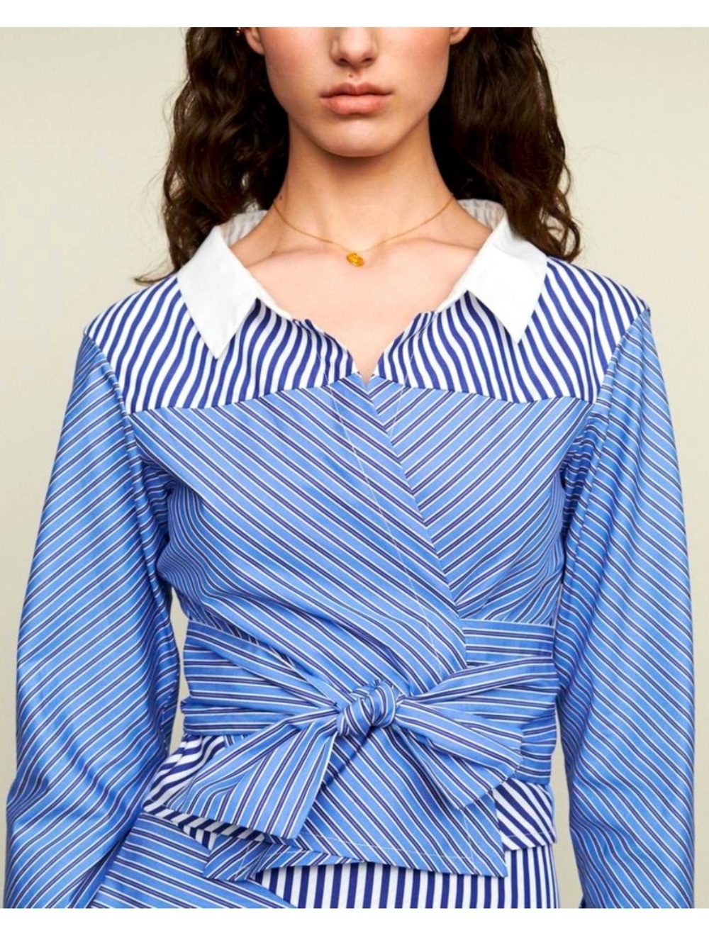 Maje Paris Lim Blue and White Striped Wrap Blouse Size 1 Small